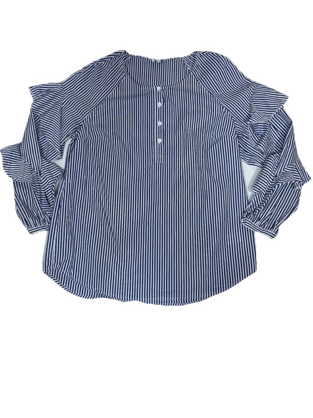 Splendid Women’s Blue and White Striped Ruffle Long Sleeve Top Size Medium